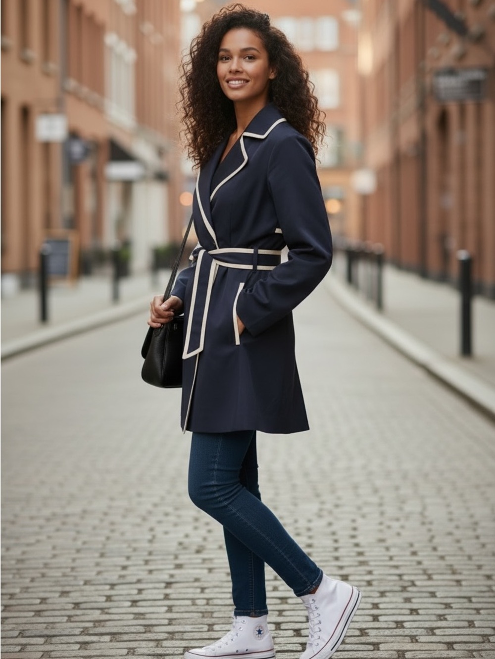 NWOT Banana Republic Navy Trench Coat with Cream Trim